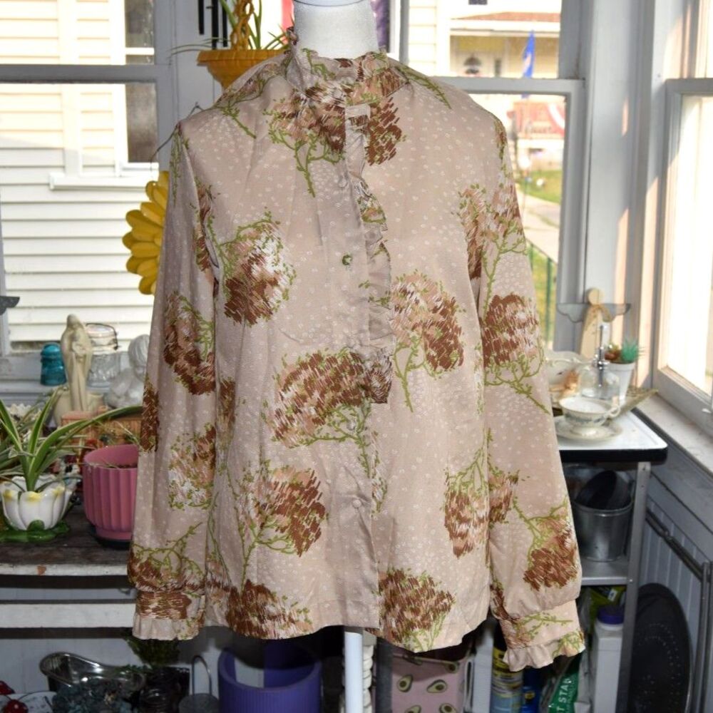 Vintage 70s COS COB Ruffle Floral Blouse Size M Prairie Romantic